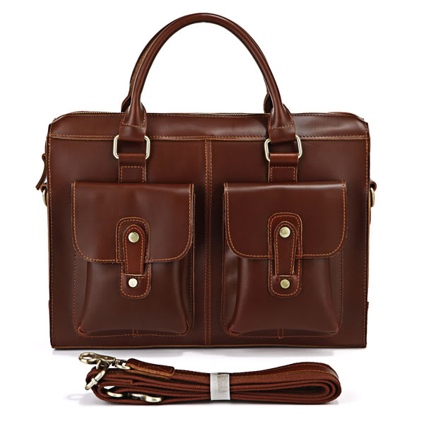 100% Genuine Cow Leather Men's Brown Briefcase Laptop Bag Messenger Shoulder Bag
